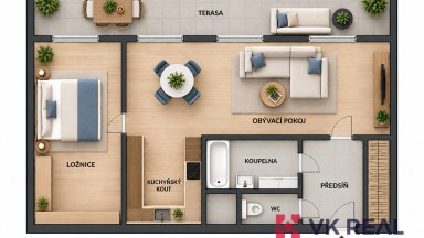 Pronájem bytu 2+kk (cca 70m2) s terasou (cca 30 m²), ul. Kodymova, Praha 13