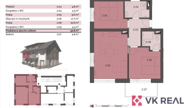 Prodej bytu 3+kk/B, cca 53m² + 5m², Lipno, Černá v Pošumaví, 50m od vody